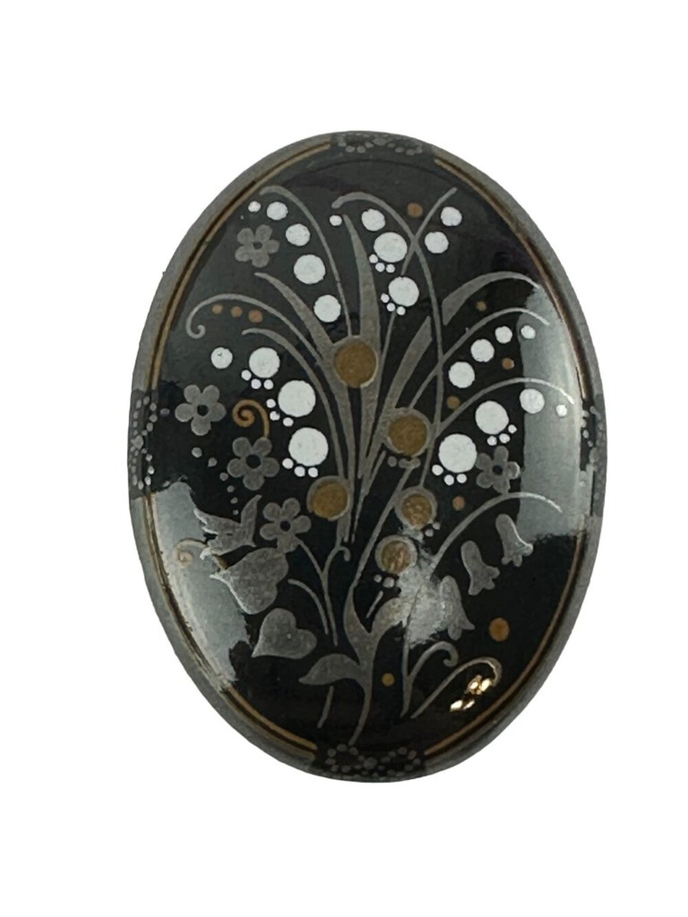 Michaela Frey Black Oval Brooch Floral